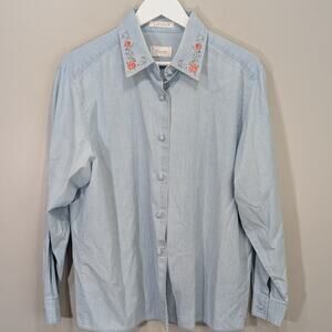 FoxCroft Chambray Embroidered Shirt Floral Cottagecore Feminine Shabby - Size 12